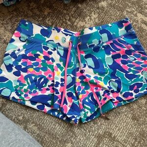 Lilly Pulitzer Neon Pink Teal Blue Multicolor Printed Athletic Shorts